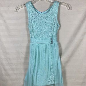 Girls B•wear light Aqua girl dress, glitter, sparkle, chiffon, sleeveless size 7